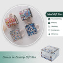 Tazas de Espresso de Cerámica Elyese - Juego de 4, 5 oz, Hechas a Mano, Iznik Carnation, aptas para microondas y lavavajillas