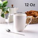 GBHome Tazas de Café 12 oz Blanco Marfil – Juego de 12 tazas de cerámica con asa grande, aptas para lavavajillas y microondas
