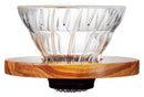 HARIO VDGR-01-OV V60: Dripper de vidrio resistente al calor con base de olivo para 1-2 tazas