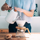HARIO VDGR-01-OV V60: Dripper de vidrio resistente al calor con base de olivo para 1-2 tazas