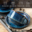 JIEMEI HOME: Tazas Cappuccino de Porcelana Apilables con Platillos y Soporte de Metal, 7 onzas, Juego de 4, Azul Profundo