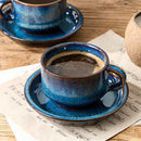 JIEMEI HOME: Tazas Cappuccino de Porcelana Apilables con Platillos y Soporte de Metal, 7 onzas, Juego de 4, Azul Profundo