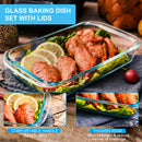 KOMUEE 8 Piezas Bandejas de Vidrio para Hornear con Tapas Libres de BPA – Set Rectangular Azul