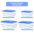 KOMUEE 8 Piezas Bandejas de Vidrio para Hornear con Tapas Libres de BPA – Set Rectangular Azul