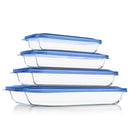 KOMUEE 8 Piezas Bandejas de Vidrio para Hornear con Tapas Libres de BPA – Set Rectangular Azul
