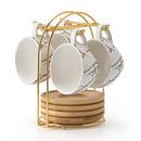 LUKA Tazas Demitasse de Cerámica 8 oz con Platillos y Soporte – Set de 4