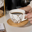 LUKA – Juego de 4 tazas de cerámica para café expreso con platillos y soporte de metal, 237 ml, blanco y negro
