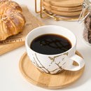 LUKA Tazas Demitasse de Cerámica 8 oz con Platillos y Soporte – Set de 4