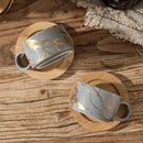 LUKA: Juego de 4 tazas de espresso de porcelana apilables 6 oz con platillos y soporte de metal, gris