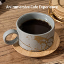 LUKA: Juego de 4 tazas de espresso de porcelana apilables 6 oz con platillos y soporte de metal, gris
