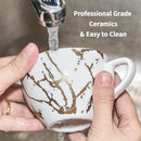 LUKA Tazas Demitasse de Cerámica 8 oz con Platillos y Soporte – Set de 4