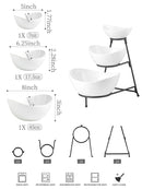 Miamolo Set de 3 Cuencos para Servir con Soporte – Bandeja Chips y Dip, Cerámica, Apilables, Microondas y Lavavajillas
