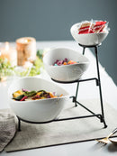 Miamolo Set de 3 Cuencos para Servir con Soporte – Bandeja Chips y Dip, Cerámica, Apilables, Microondas y Lavavajillas