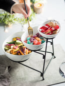Miamolo Set de 3 Cuencos para Servir con Soporte – Bandeja Chips y Dip, Cerámica, Apilables, Microondas y Lavavajillas