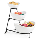 Miamolo Set de 3 Cuencos para Servir con Soporte – Bandeja Chips y Dip, Cerámica, Apilables, Microondas y Lavavajillas