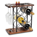 Portabotellas SASIDO para Encimera con Copas — Estante de Vino de Madera (6 Botellas y 2 Copas)
