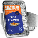 Stack Man Bandejas de Aluminio 9x13 Desechables – Paquete de 30 para Hornear, Cocinar y Servir