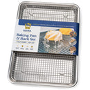 Ultra Cuisine Bandeja para Hornear de Aluminio con Rejilla de Enfriamiento de Acero Inoxidable – Medio Tamaño 33 x 46 cm, Bordes Duraderos, Limpieza Fácil, Calidad Comercial