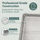 Ultra Cuisine Bandeja para Hornear de Aluminio con Rejilla de Enfriamiento de Acero Inoxidable – Medio Tamaño 33 x 46 cm, Bordes Duraderos, Limpieza Fácil, Calidad Comercial
