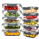 UMEIED Contenedores de Vidrio para Preparación de Comidas – Pack de 10 con tapas, aptos para microondas, horno, congelador y lavavajillas