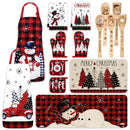 Whaline 15 piezas Juego de Accesorios de Cocina Navideños: Delantales Ajustables, Toallas y Utensilios