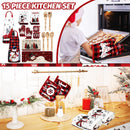 Whaline 15 piezas Juego de Accesorios de Cocina Navideños: Delantales Ajustables, Toallas y Utensilios